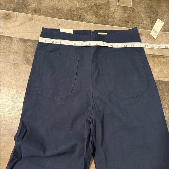 Maeve Anthropologie Navy Wide Leg Ruffle Hem Pants Size 27 NWT - Picture 6 of 13